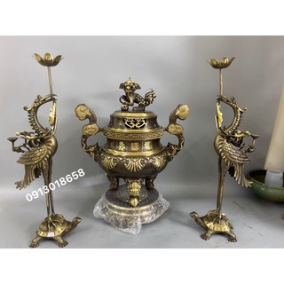 Bộ đỉnh thờ lư thờ bằng đồng đúc thủ công 50cm, bộ tam sự, bộ đồ thờ bằng đồng hoa sòi.