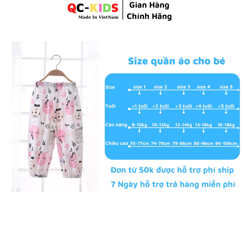 Quần chục dài cotton giấy và thông hơi trẻ em họa tiết nhiều hình chibi cho bé trai và gái 3-15kg