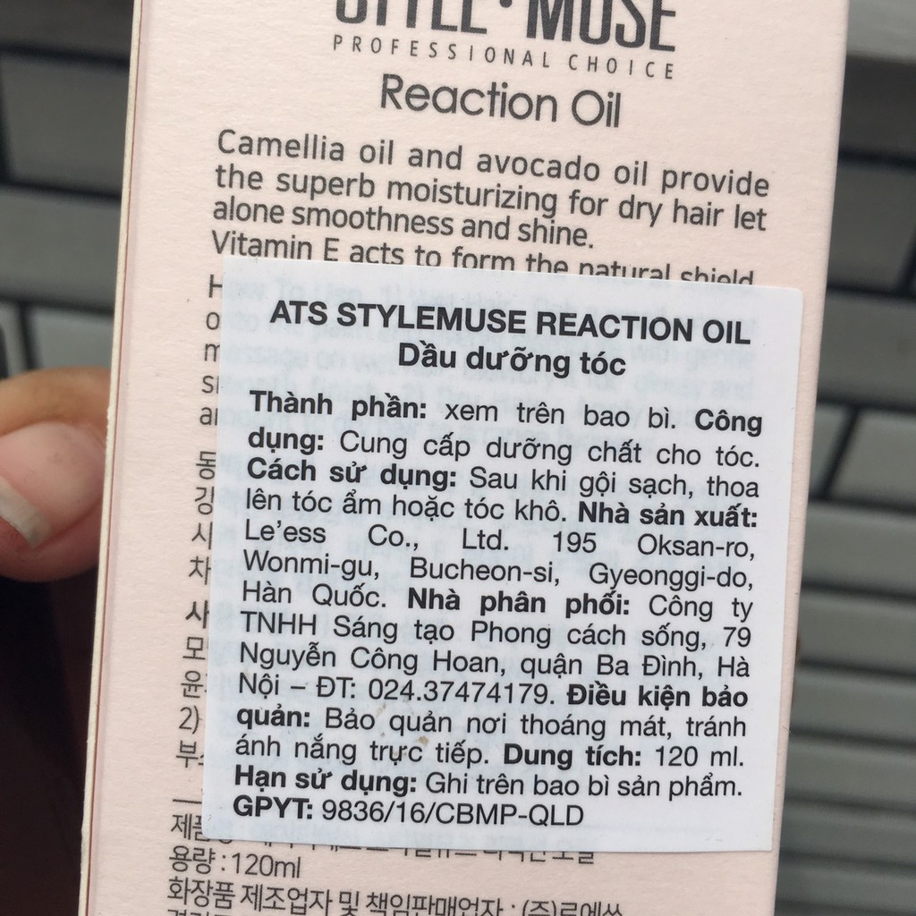 **TINH DẦU DƯỠNG DÀNH CHO TÓC UỐN ATS STYLEMUSE REACTION OIL HÀN QUỐC 120ML