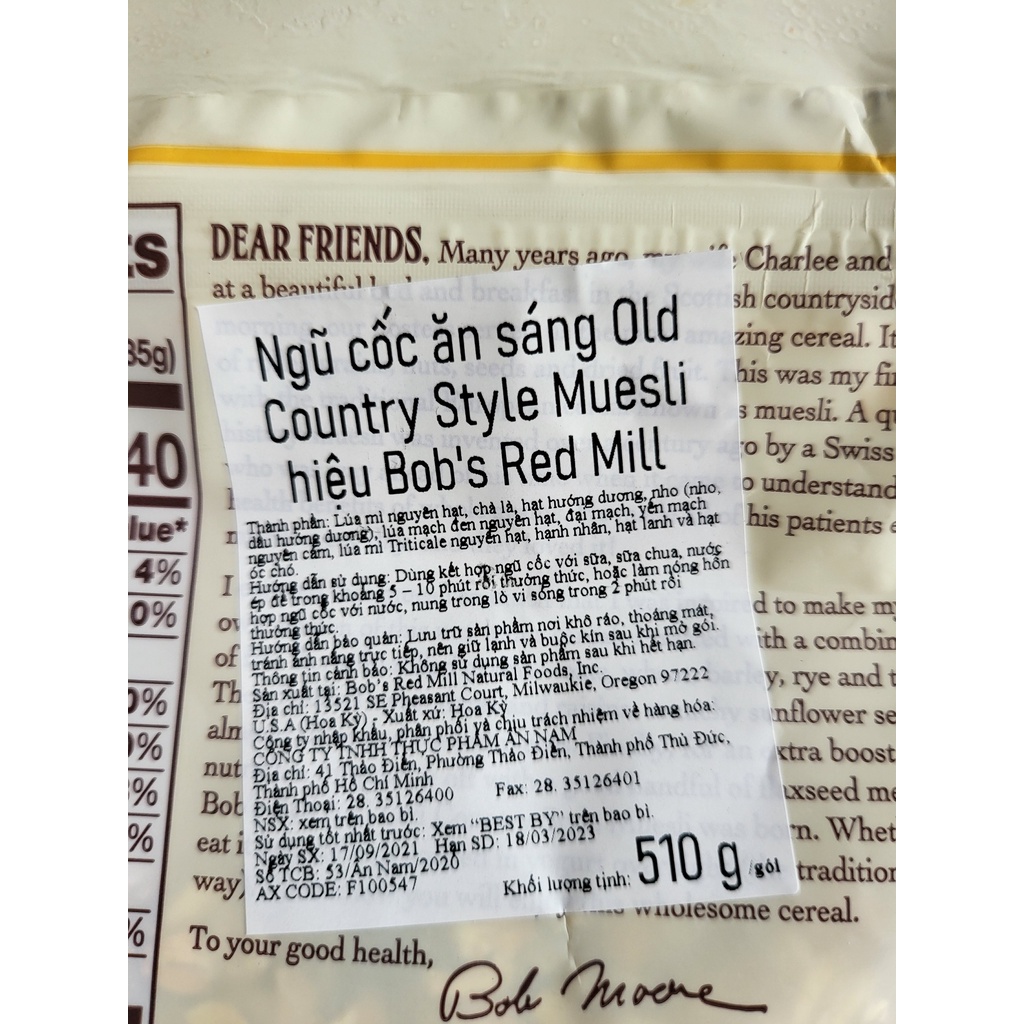 [Túi 510g] [MUESLI] NGŨ CỐC ĂN SÁNG [USA] BOB’S RED MILL Old Country Style Cereal (anm-hk)