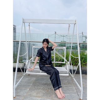 Bộ đồ ngủ nữ lụa pijama bigsize đen Merly Official, Pyjama lụa mặc nhà