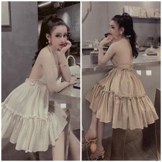 Đầm xoè cúp ngực cổ yếm hở lưng xinh xắn - qanu183