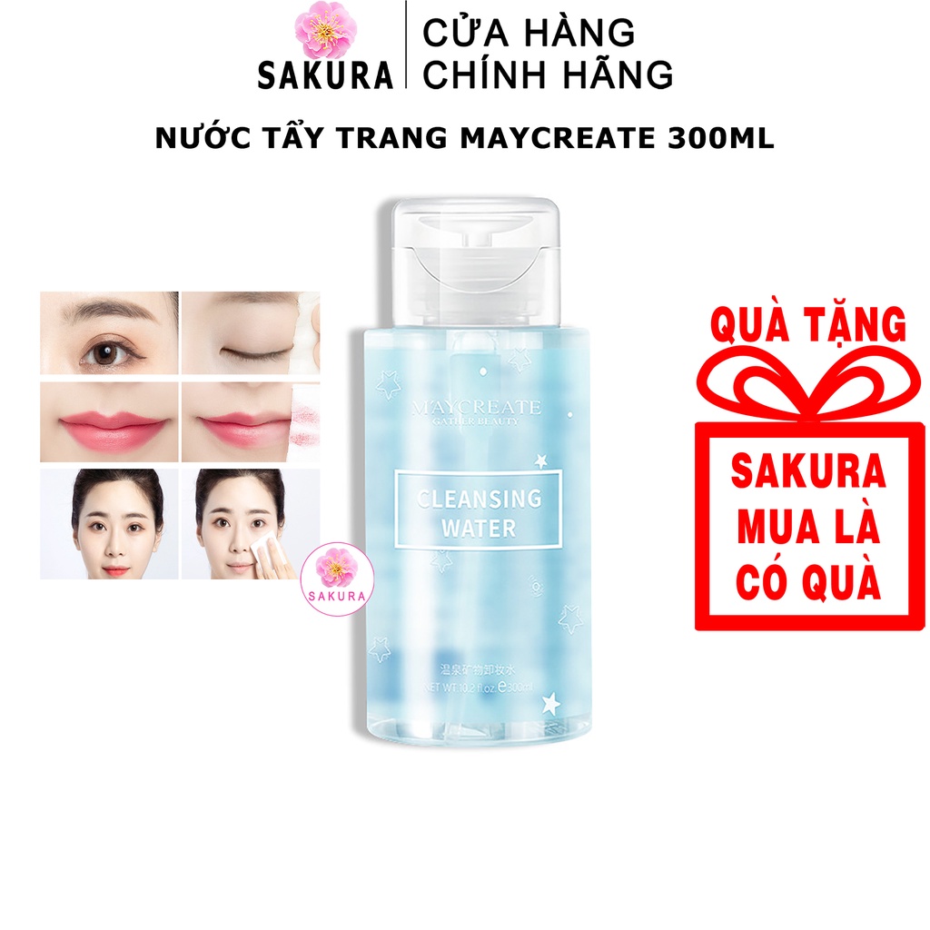 Nước tẩy trang MAYCREATE tẩy trang điểm làm sạch sâu nhẹ nhàng nội địa trung SAKURA 300ml