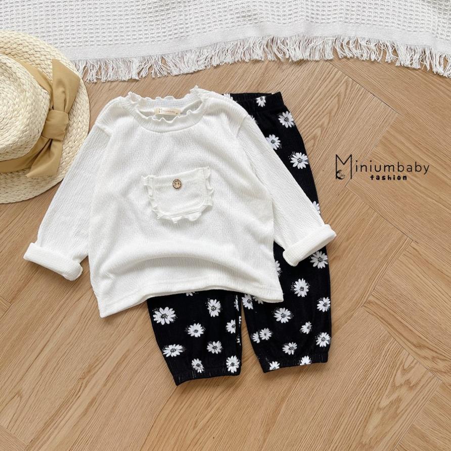 Bộ đồ dài tay quần dài thu đông cho bé gái chất liệu 100% cotton, set quần áo trẻ em Miniumbaby SB1284