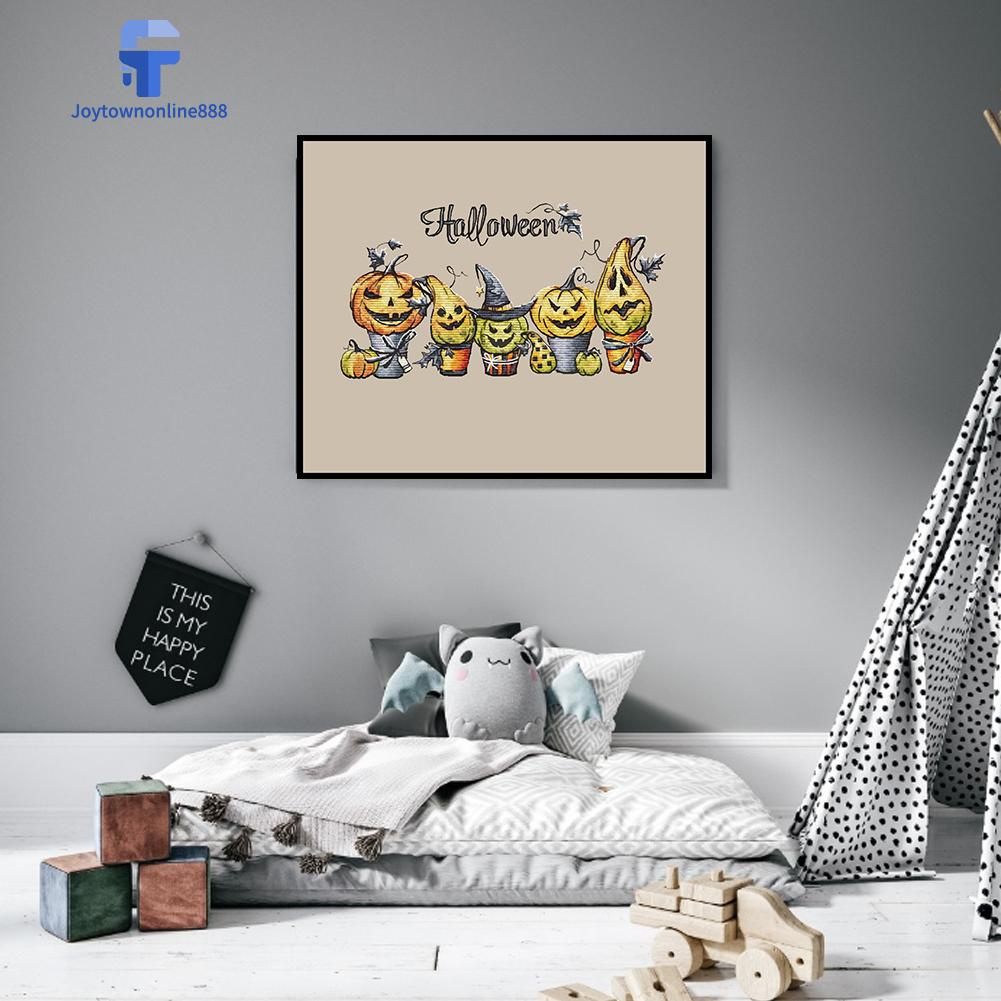 Joytownonline888ღ14CT Counted Full Cross Stitch Paint Halloween Pumpkin Artwork Wall DecorღDecoration