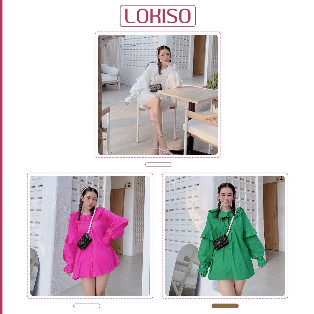 Áo babydoll nữ bánh bèo bigsize tay phồng kiểu sơ mi cổ bèo tiểu thư LOKISO AK04