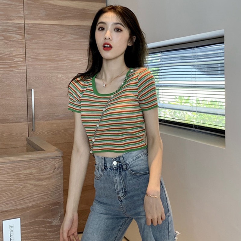 [Mã FAMAYWA giảm 10K đơn 50K] Áo thun cổ chữ U ngắn tay kiểu Hàn Quốc | BigBuy360 - bigbuy360.vn