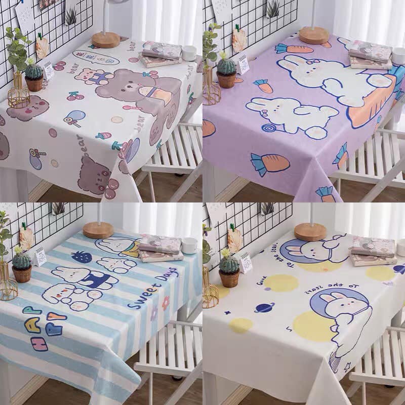 Khăn Trải Bàn 90*60cm Chống Bụi Chống Nước Hình Gấu/thỏ Dễ Thương Họa Tiết Đáng Yêu Chất Lượng Cao
