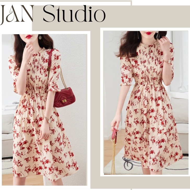 Đầm váy hoa, đầm váy họa tiết JANDRESS kiểu dáng hàn quốc siêu xinh dễ mặc , hách dáng v146
