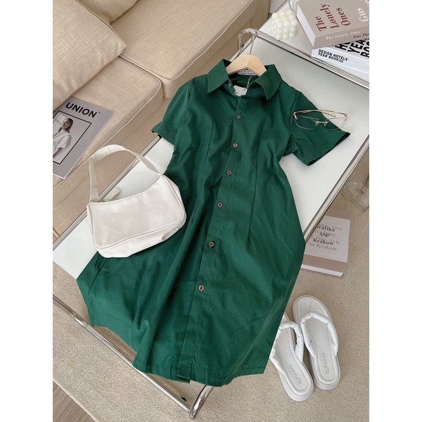 Váy kaki 2 da cúc dọc 4 màu