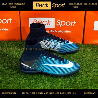Giày Bóng Đá TQ Trẻ Em MercurialX SuperFly Xanh Đen Cao Cổ TF