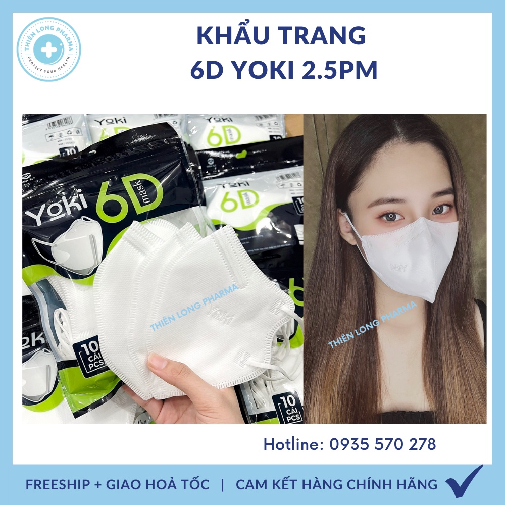 [Túi 10 Cái] Khẩu trang 6D YOKI MASK, Khẩu trang y tế 2.5PM kháng khuẩn 5 Lớp Dày hàng chính hãng công ty