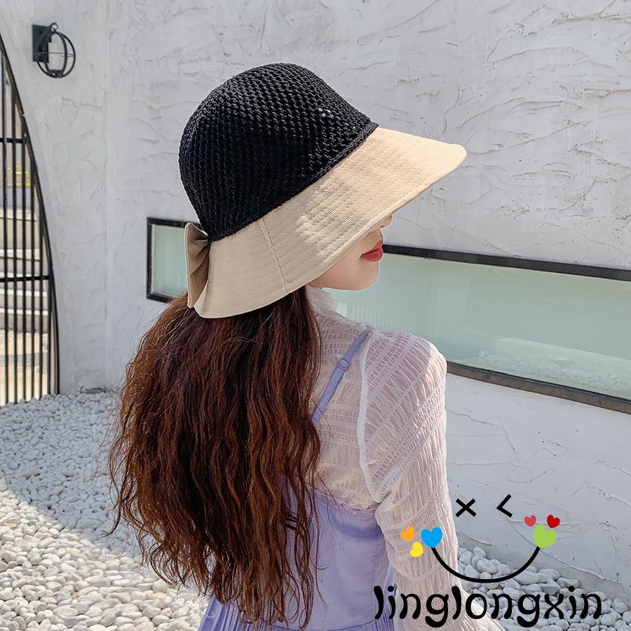 We-Women´s Floppy Straw Hat, Summer Breathable Wide Brim Beach Bucket Hat with Decorative Bow