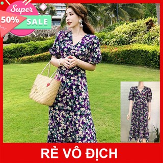 [Có Ảnh Thật] Đầm Xòe Đẹp Tay Phồng Lụa Hoa Nhí Cao Cấp Dự Tiệc, Đám Cưới, Đi Biển Váy Xòe Dài Qua Gối Sang Trọng Mới