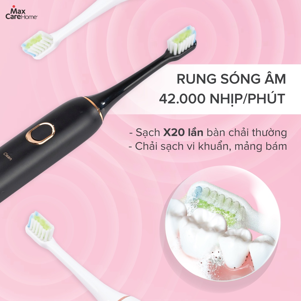 Bàn Chải Điện Sạch Sâu Maxcare Hera Whitening SE Nhật Bản Công Nghệ Sóng Âm Sonic, 4 Chế Độ Đánh Răng, 30 Ngày Sạc 1 Lần