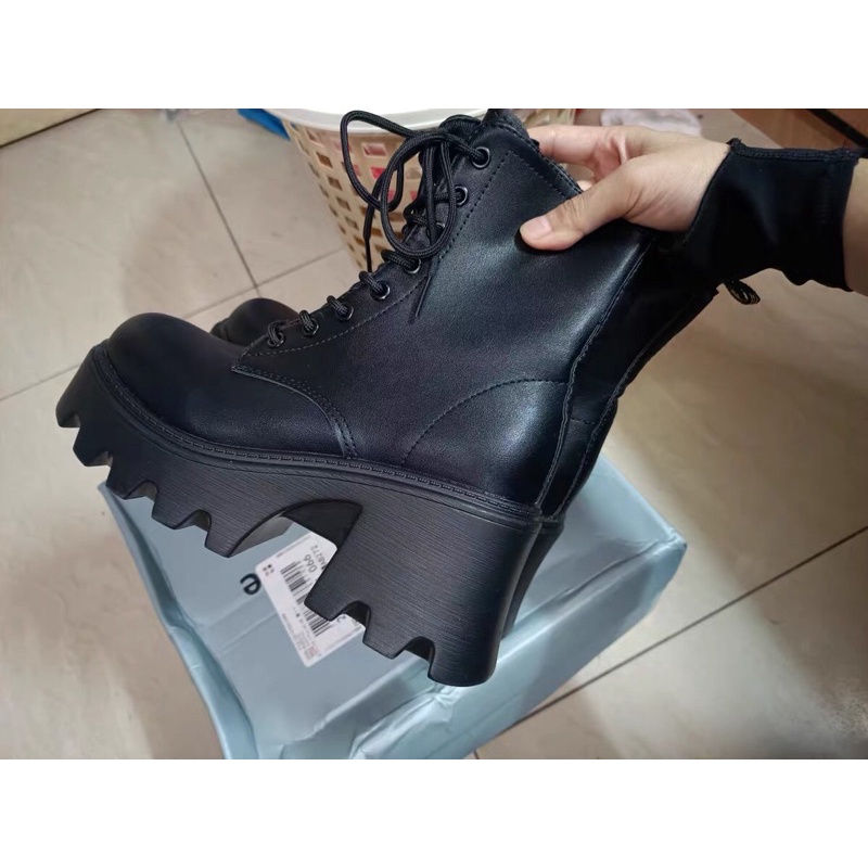 Giày da cao cổ, boots để thô platform đế bánh mì siêu khủng có khóa kéo