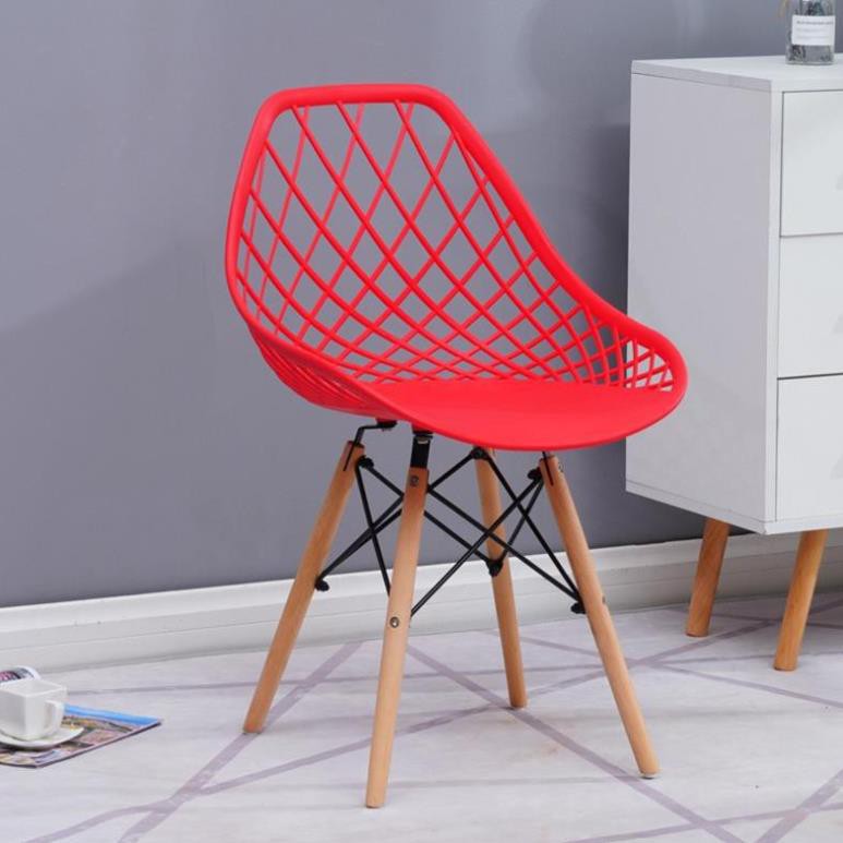 [Full Màu] Ghế Eames nhựạ chân gỗ dạng lưới cao cấp l Ghế cà phê, phòng khách, phòng làm việc chân gỗ, có tựa lưng