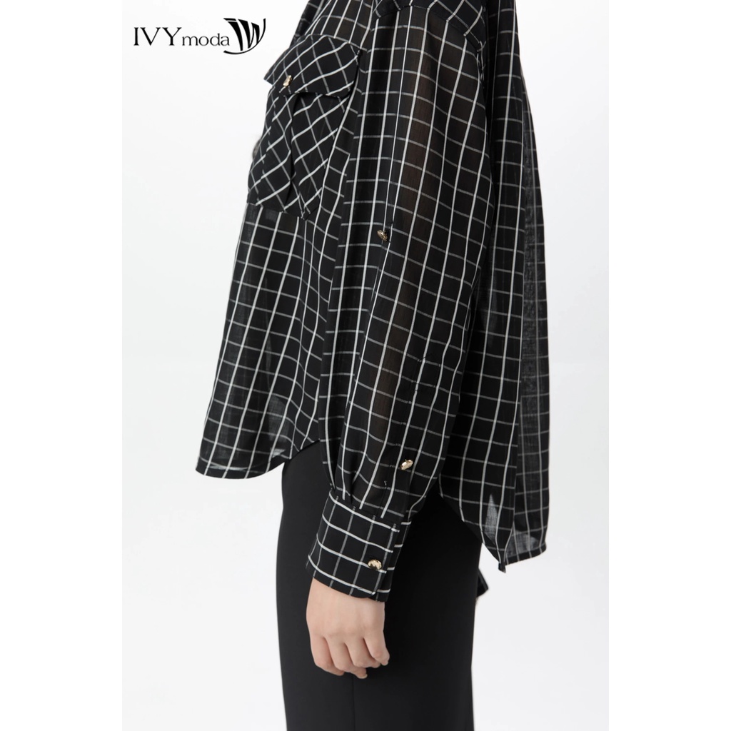 Áo sơ mi kẻ nữ chất lụa IVY moda MS 17B9228