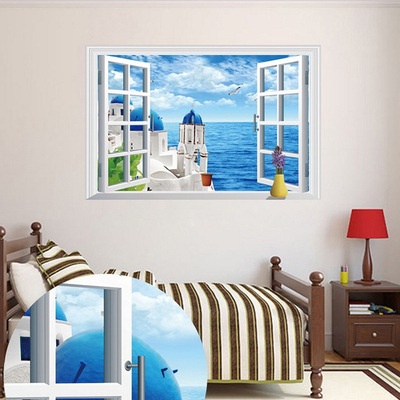 Decan dán tường 3D Ô CỬA SỔ NHÌN RA PHONG CẢNH THIÊN NHIÊN ĐẸP - TRANH DÁN TƯỜNG GIẢ CỬA SỔ
