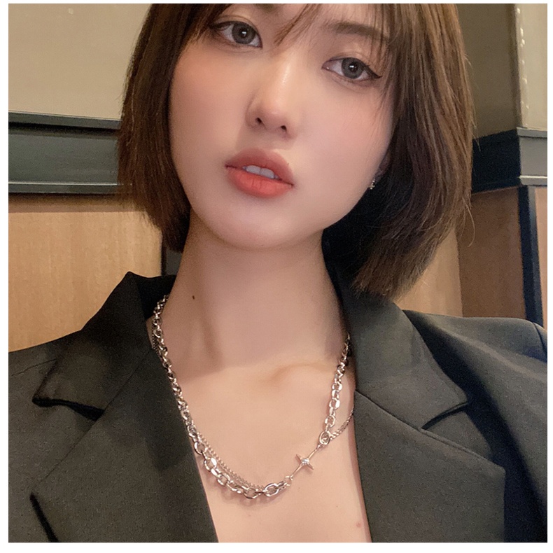 Vòng cổ Hai Lớp Bằng Thép Titan Mặt Chữ Thập Thời Trang Hàn Quốc