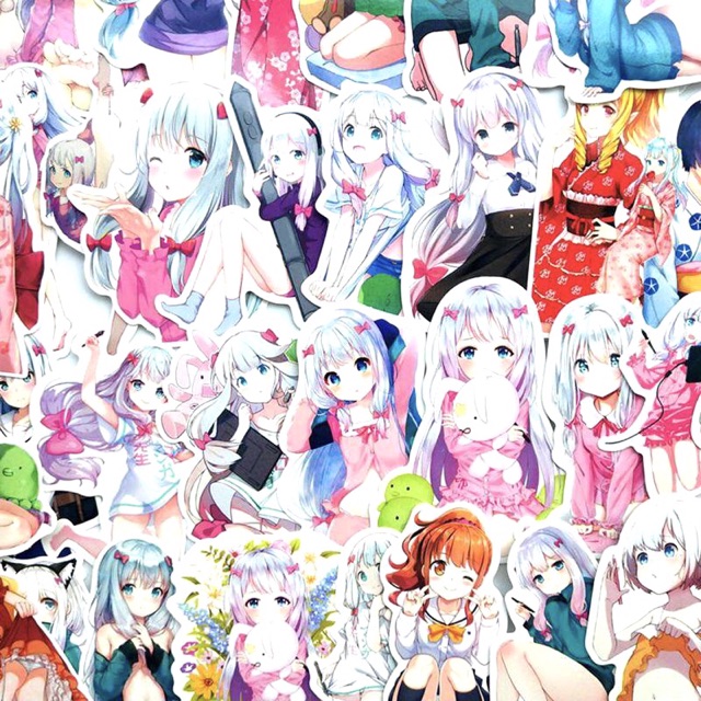 Sticker anime sagiri 30 cái ép lụa khác nhau có đề can bóc dán