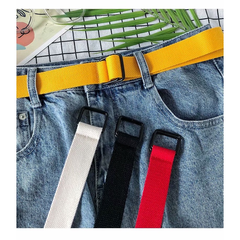 Thắt lưng bằng vải canvas màu trơn phối khóa đôi phong cách Hàn Quốc thiết kế thời trang cho nam 2021