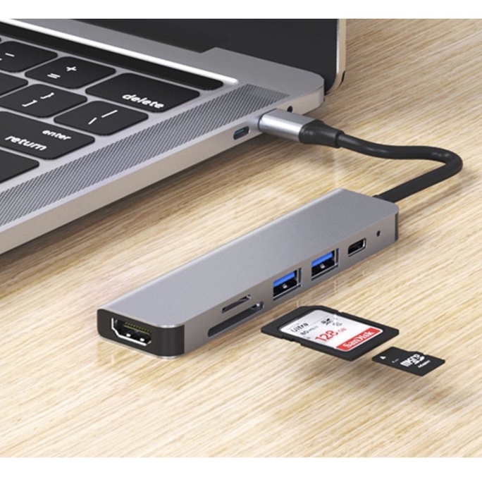 Cáp chuyển đổi máy tính táo-surface-laptop typec sang hdmi + usb + thẻ nhớ sd + pd sạc 6in1