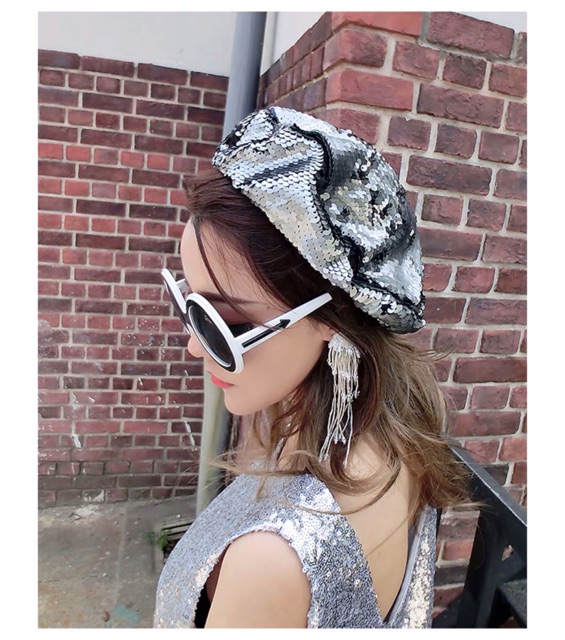 [Mã FAST10KT4 giảm 10K đơn bất kỳ] Mũ nồi beret bere kim sa sequin bling bling