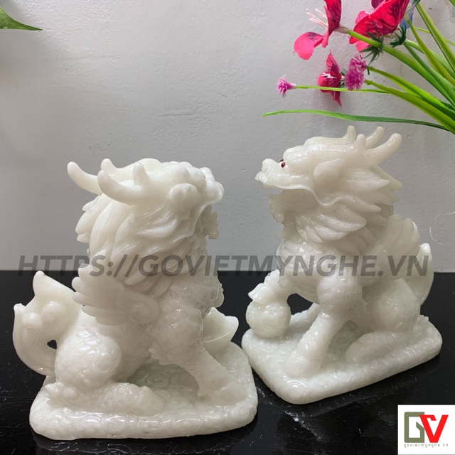 Cặp 2 Tượng Đá Tỳ Hưu Phong Thủy 2 Sừng - Trang Trí Bàn Làm Việc - Cao 12cm - Đá Non Nước | BigBuy360 - bigbuy360.vn