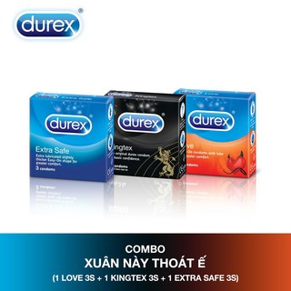 Bộ sản phẩm Durex xuân này thoát ế (Bao cao su Durex Kingtex 3 bao + Love 3 bao + Extra Safe 3 bao)