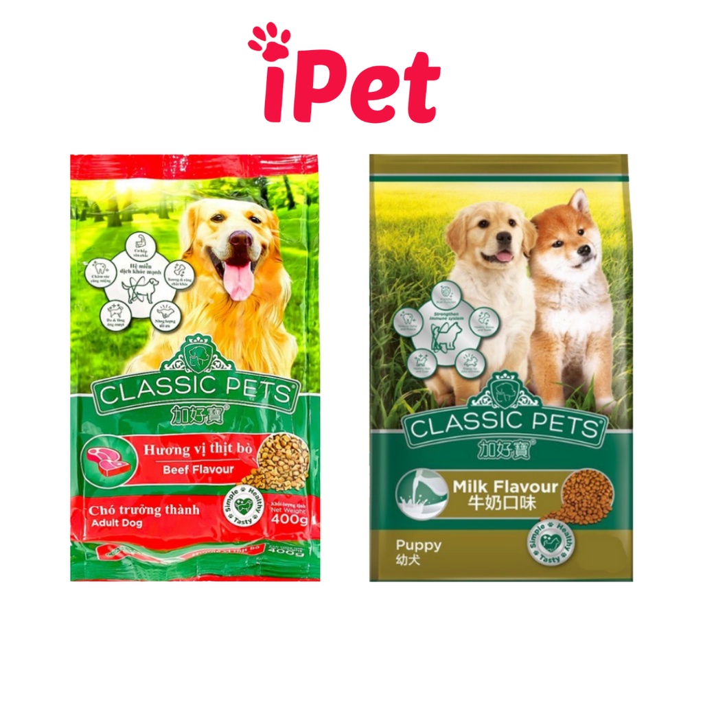 Thức Ăn Hạt Khô Classic Pets, Đồ Ăn Cho Chó Con Chó Lớn Gói 400g - iPet Shop