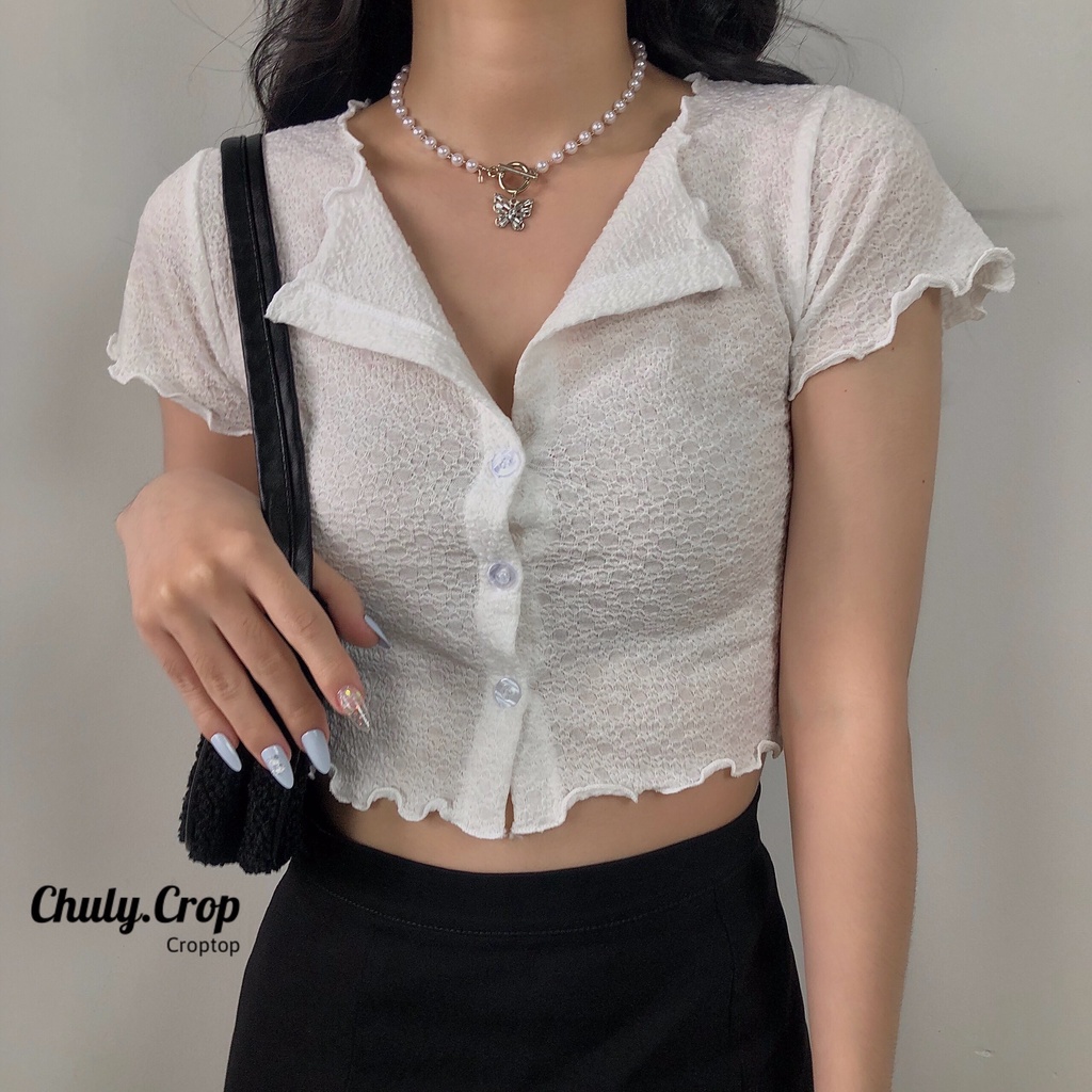 Áo sơ mi croptop nhẹ nhàng sexy Chất mỏng mát hợp mùa hè, vải xịn mịn
