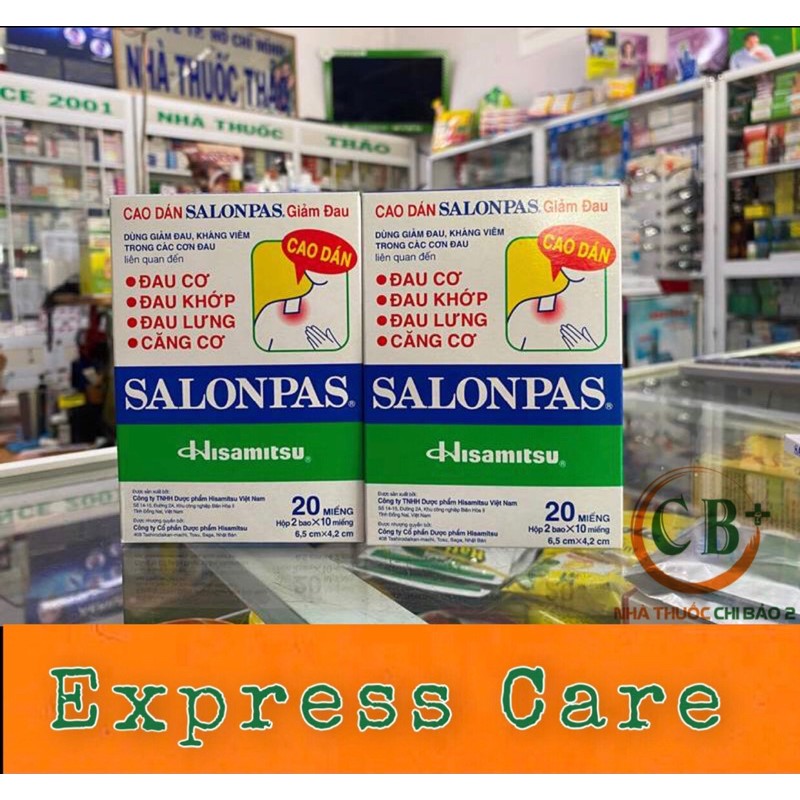 Cao dán Salonpas giảm đau hộp lớn 20 miếng.