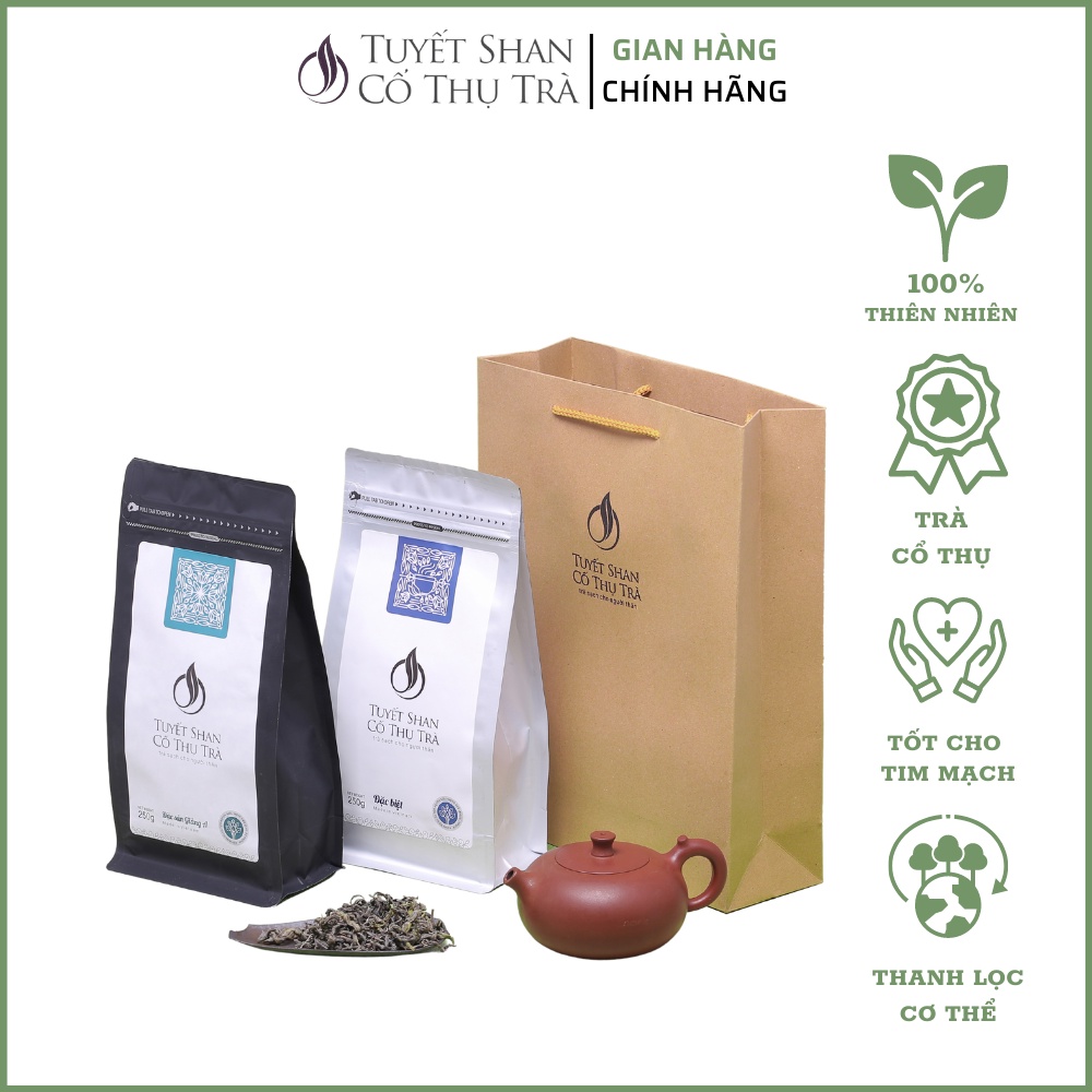 Trà Shan Tuyết Cổ Thụ Hữu Cơ - 1 gói Giàng A và 1 gói Đặc Biệt Cao Cấp Loại Túi Zip 250gram