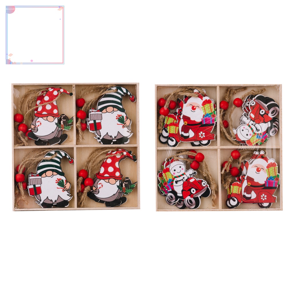 Bộ 12 Miếng Gỗ Hình Ông Già Noel Treo Trang Trí Xe Hơi