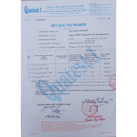 ĐẠI LÝ PHÂN PHỐI CHÍNH HÃNG Nước Anolyte - Nước A - Dung dịch sát khuẩn Anolyte - Smart A - chai 500ml