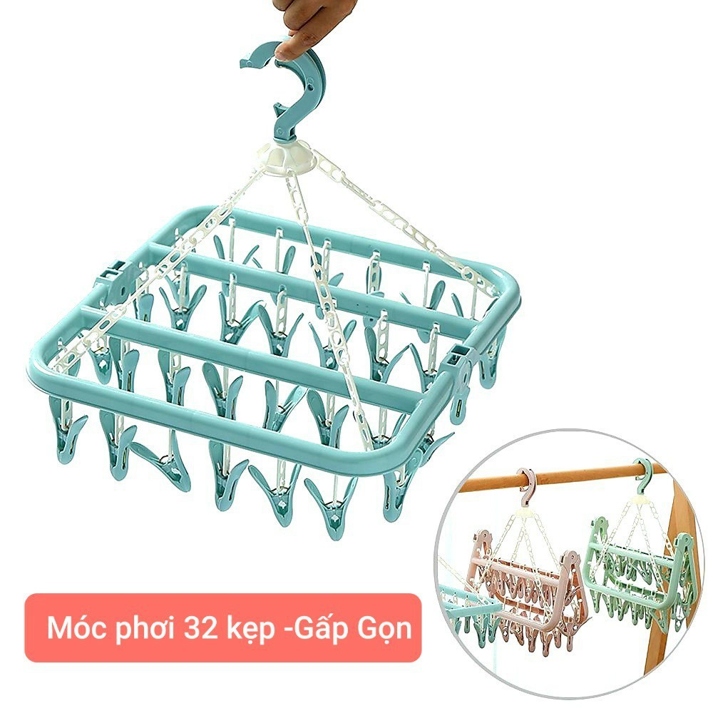 Móc chùm phơi quần áo, đồ baby, tã, đồ nhỏ 32 kẹp tiện lợi cho gia đình