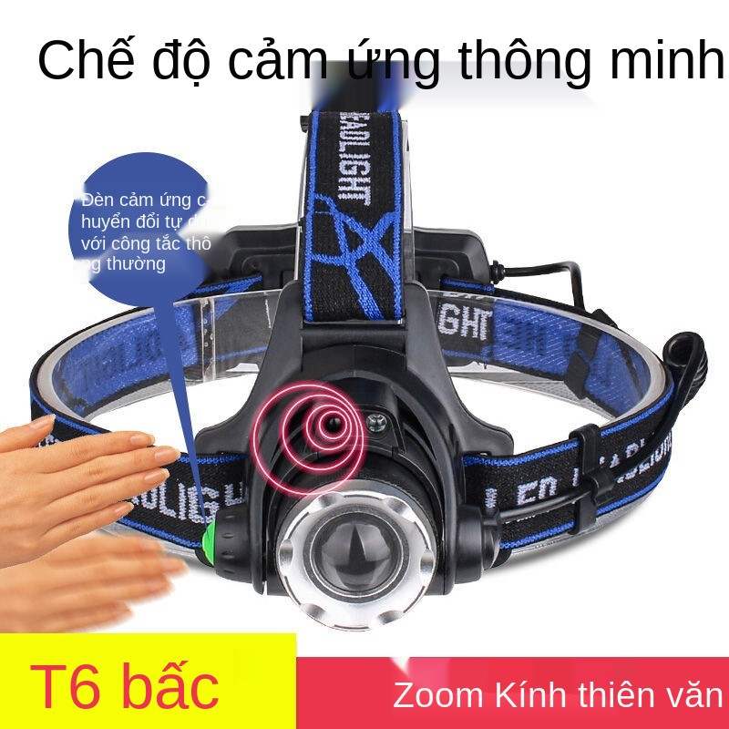 Đèn pha LED, sạc ánh sáng mạnh, pin gắn trên đầu có zoom cảm ứng, tầm xa siêu , chế độ chờ cực lâu, của thợ câu c