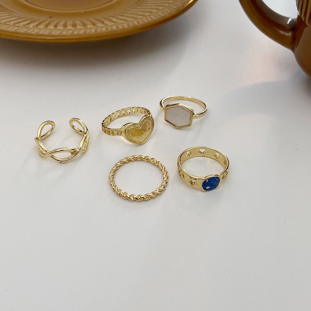 Set 5 nhẫn mạ vàng hình trái tim đơn giản thời trang cho nữ
