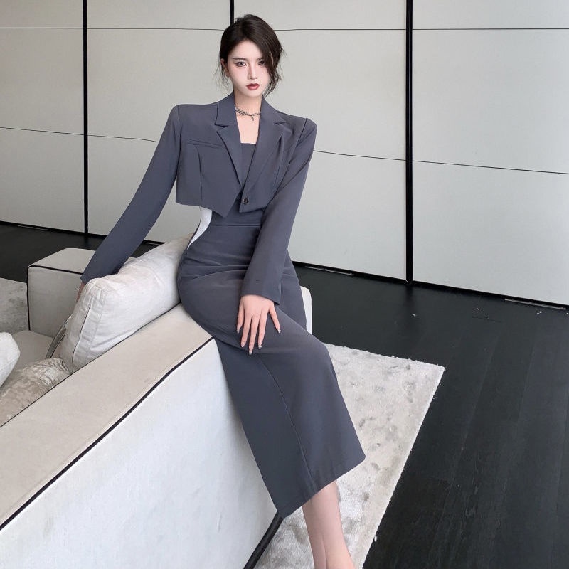 Set đầm ngắn và áo khoác mẫu mới thời trang mùa xuân 2022 dành cho nữ