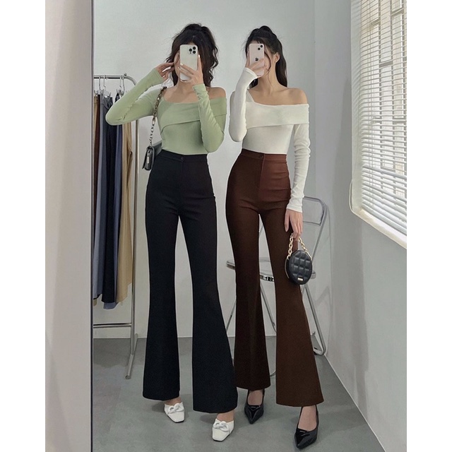 Quần Vải Nữ Ống Loe Cạp Cao Chất Tuyết Mưa Dáng Dài Siêu Tôn Dáng Phong Cách Hàn Quốc Cực Đẹp Senorita