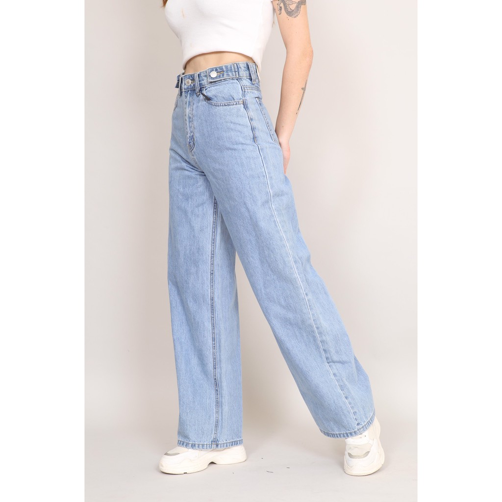 Quần Jeans Nữ Ống Rộng lưng cao Phủ Màu Trơn 3 Cúc  dang dài CT JEANS