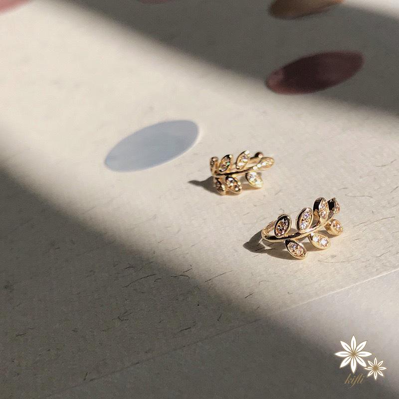 【kifli】 Khuyên kẹp vành tai hình chiếc lá đơn giản phong cách Hàn Quốc