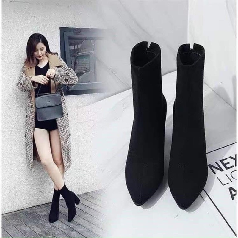 [Sẵn hàng] [freeship] Giày boots nữ I Bốt lửng gót vuông 7p, đế vuông hàng đẹp, chất da lộn | BigBuy360 - bigbuy360.vn