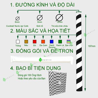 Ống hút giấy phi 6, 8, 12 Yokovic [100 ống với phi 6, 8] [50 ống với phi 12]  - Ống các loại YKV026 bảo vệ môi trường.
