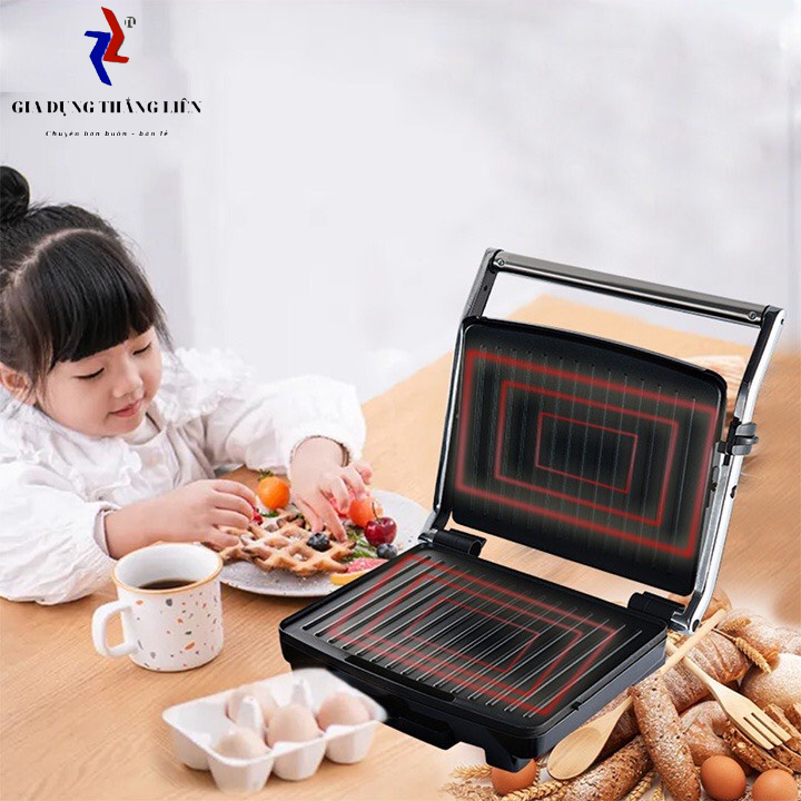 Máy kẹp bánh mì , máy nướng bánh mì sandwith SOKANY KJ-202 2000W bảo hành 12 tháng (Đen)