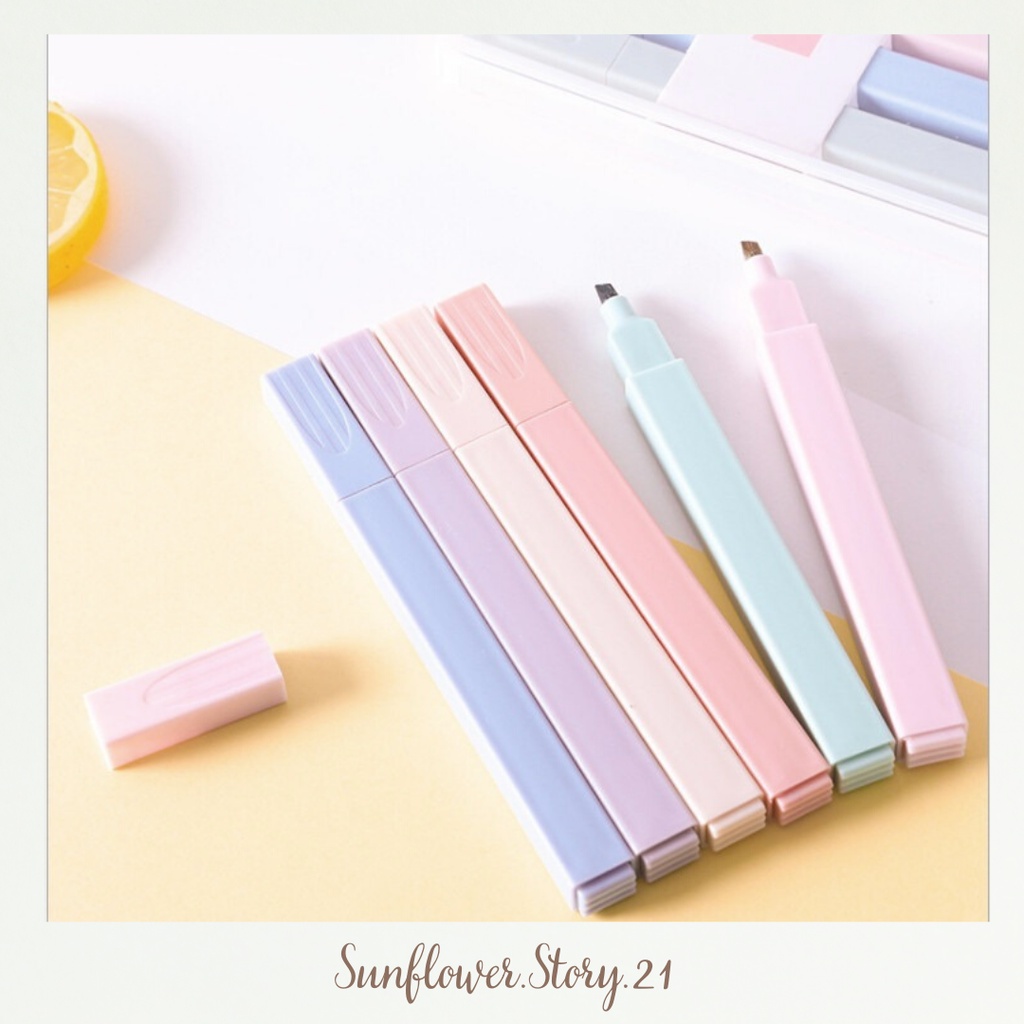 [FREESHIP 50K] Set 6 bút dạ quang màu pastel vuông, bút đánh dấu nhớ dòng nhiều màu kiểu Hàn Quốc