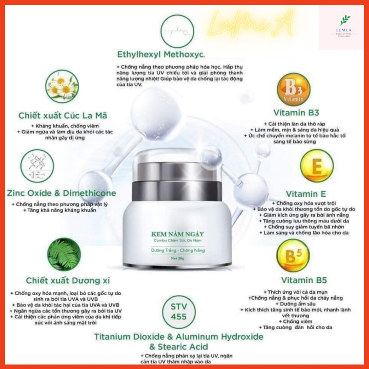 Kem nám ban ngày Biocos dưỡng da chống nắng mờ thâm nám bảo vệ da ngừa lão hóa 30gr LuMi.A