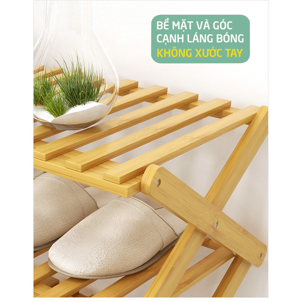 Kệ Để Giày Dép 3/4 Tầng Nhiều Tầng Gỗ Tre , Gấp Xếp Gọn Nhẹ, Không Cần Lắp Ráp, Tiện Lợi, Sắp Xếp Gọn Gàng Giày Dép