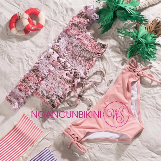 Set bikini hồng babi